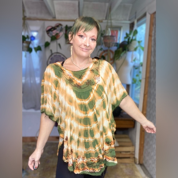 Sunflower Tie Dye Yellow & Green Butterfly Wing Top Size Free Small Medium - Picture 14 of 14